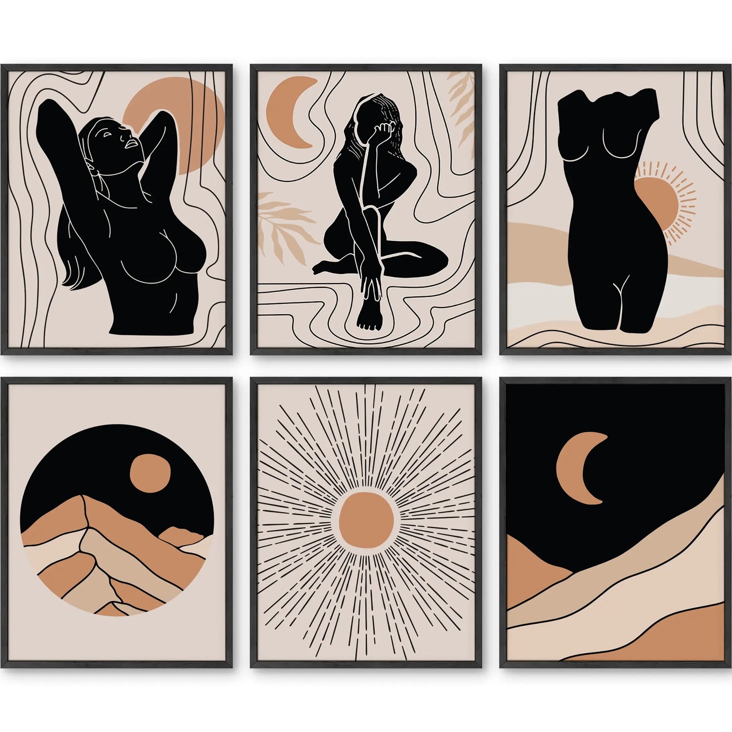 Unframed Black and Tan Nude Set 11x14