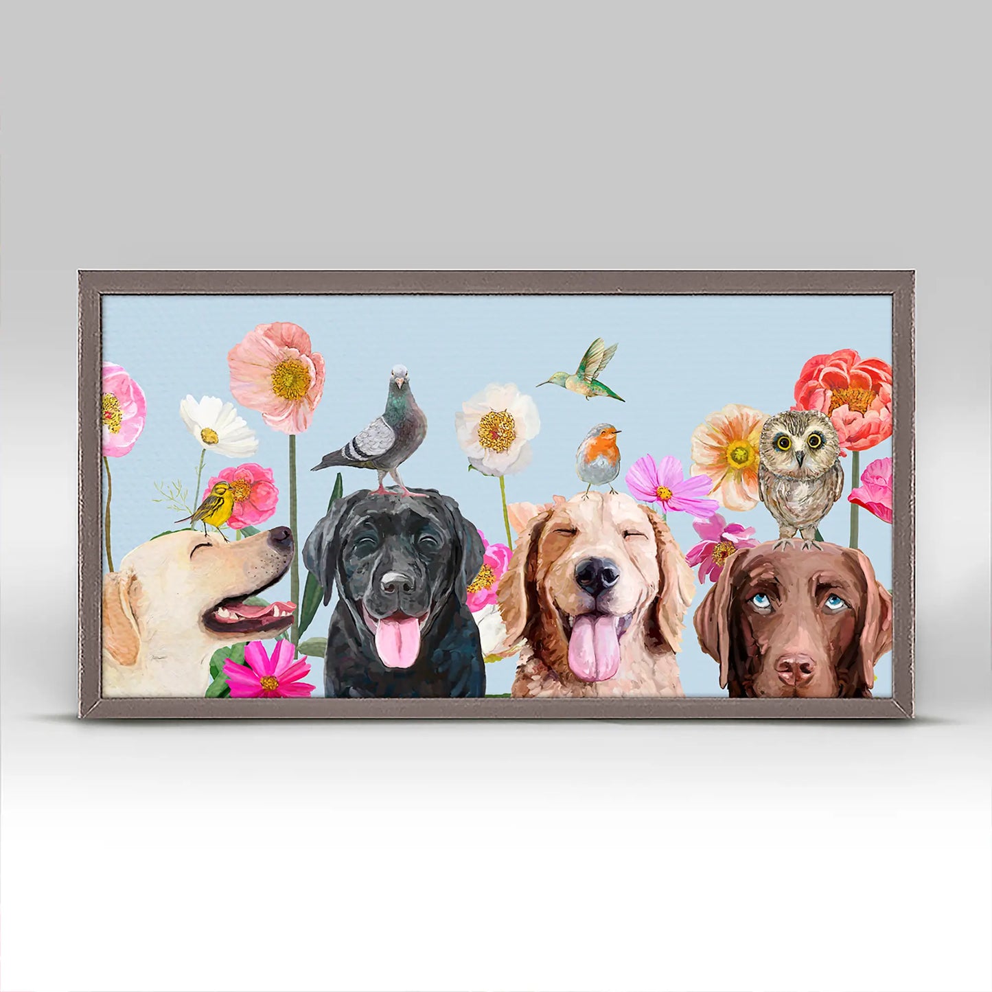 Dogs and Birds Mini Framed Canvas