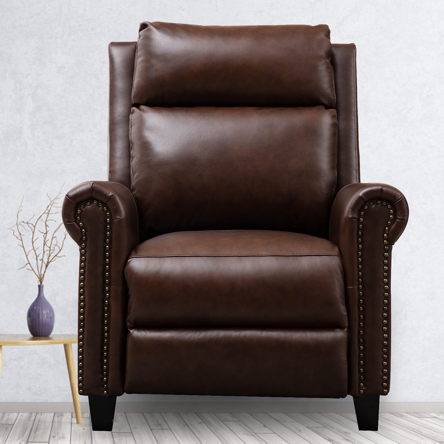 33.5inch Wide Genuine Leather Manual Ergonomic Recliner