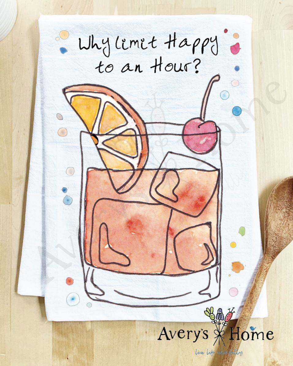 Happy Hour Funny Drink Cocktail Kitchen Dish Towel