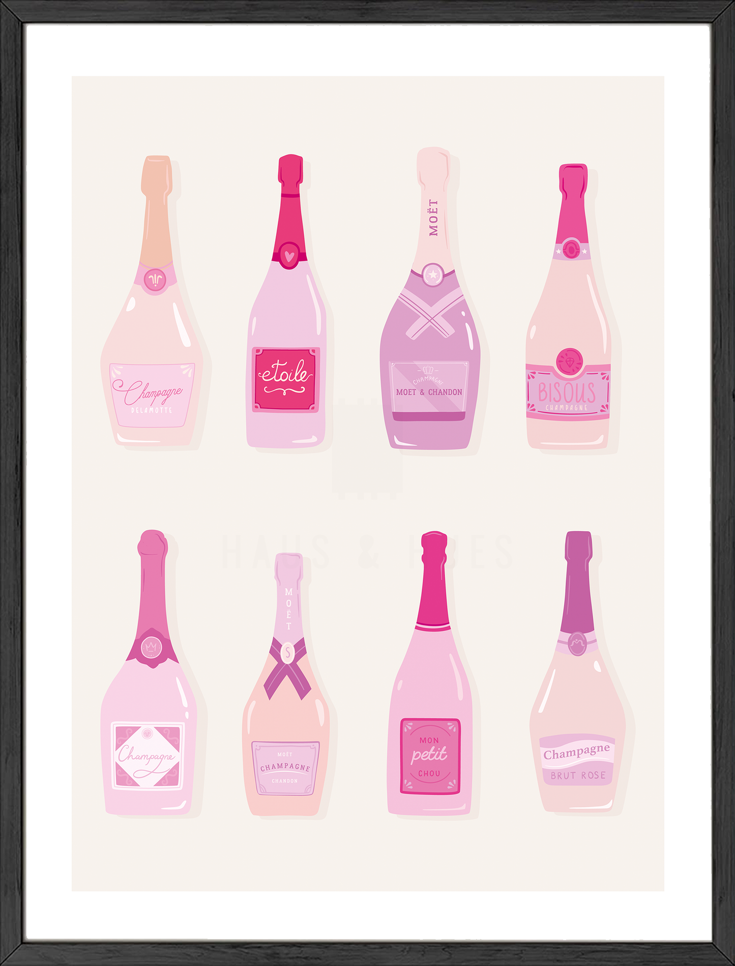 Boho Framed Eight Champagnes Art Print
