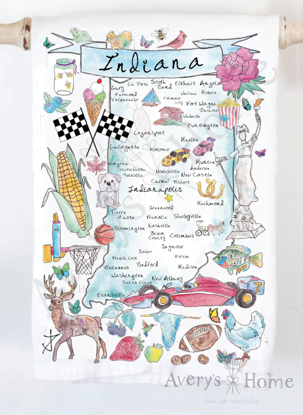 Indiana State Map Kitchen Towel