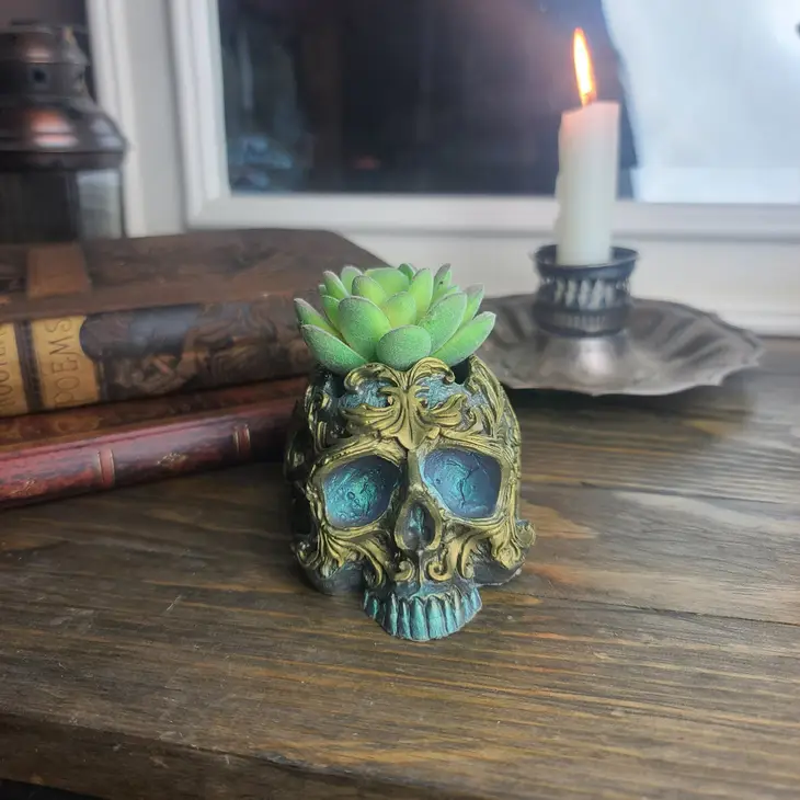 Victorian Skull Planter - Aquamarine