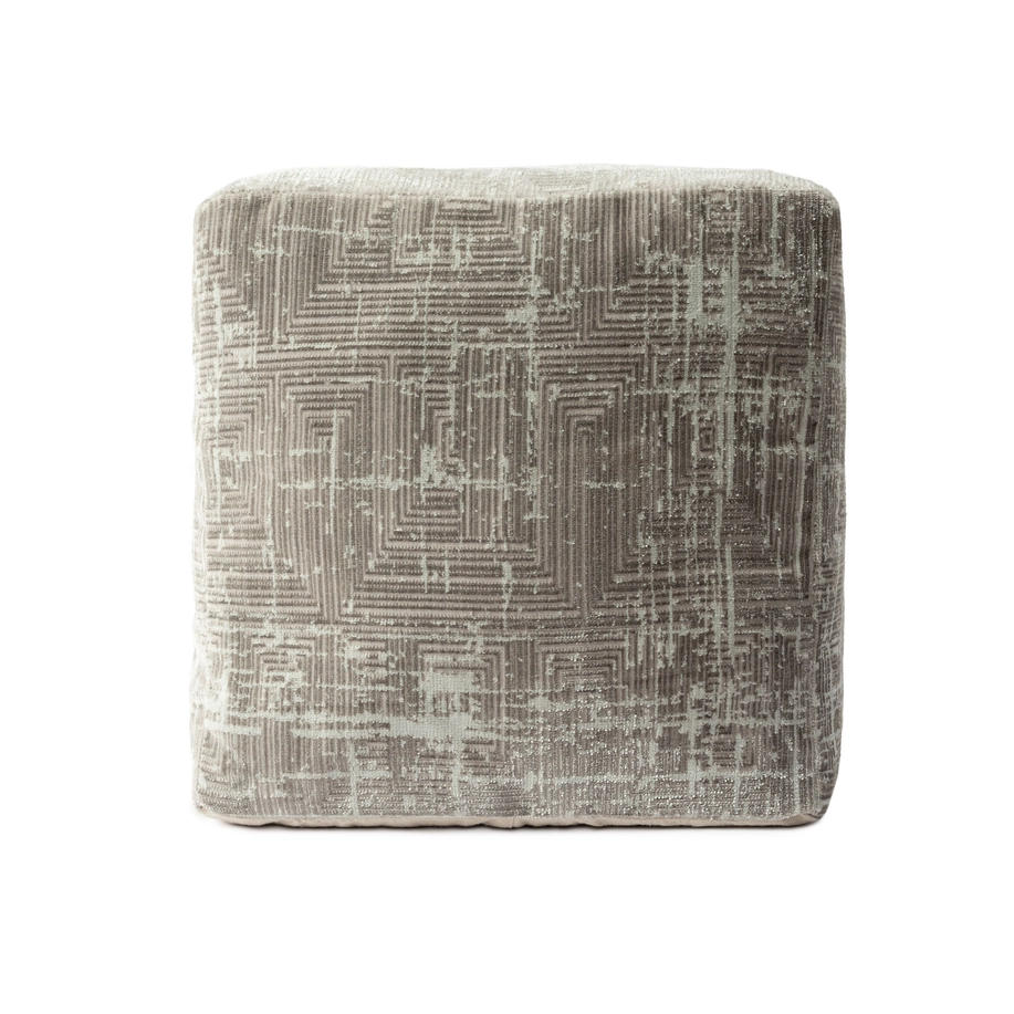 Transitional Geometric Ultra-Soft Pouf, Gray/Ivory