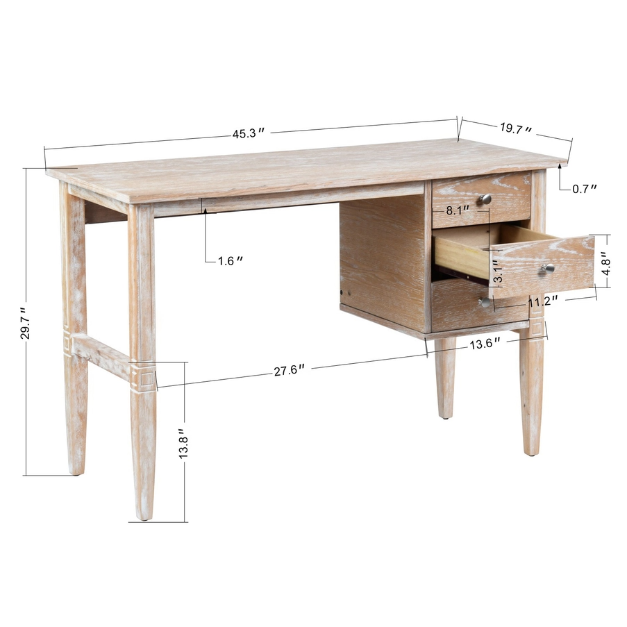 Sydni 45.3'' Solid Wood Writing Computer Desk with 3 Drawers