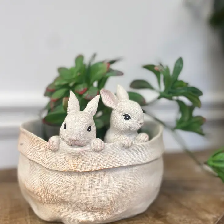 Resin Bunny Rabbit Basket Planter