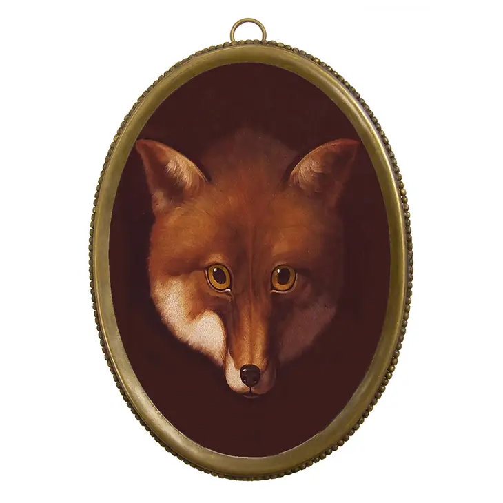 6-1/4" Fox Head Print in Beaded Brass Frame