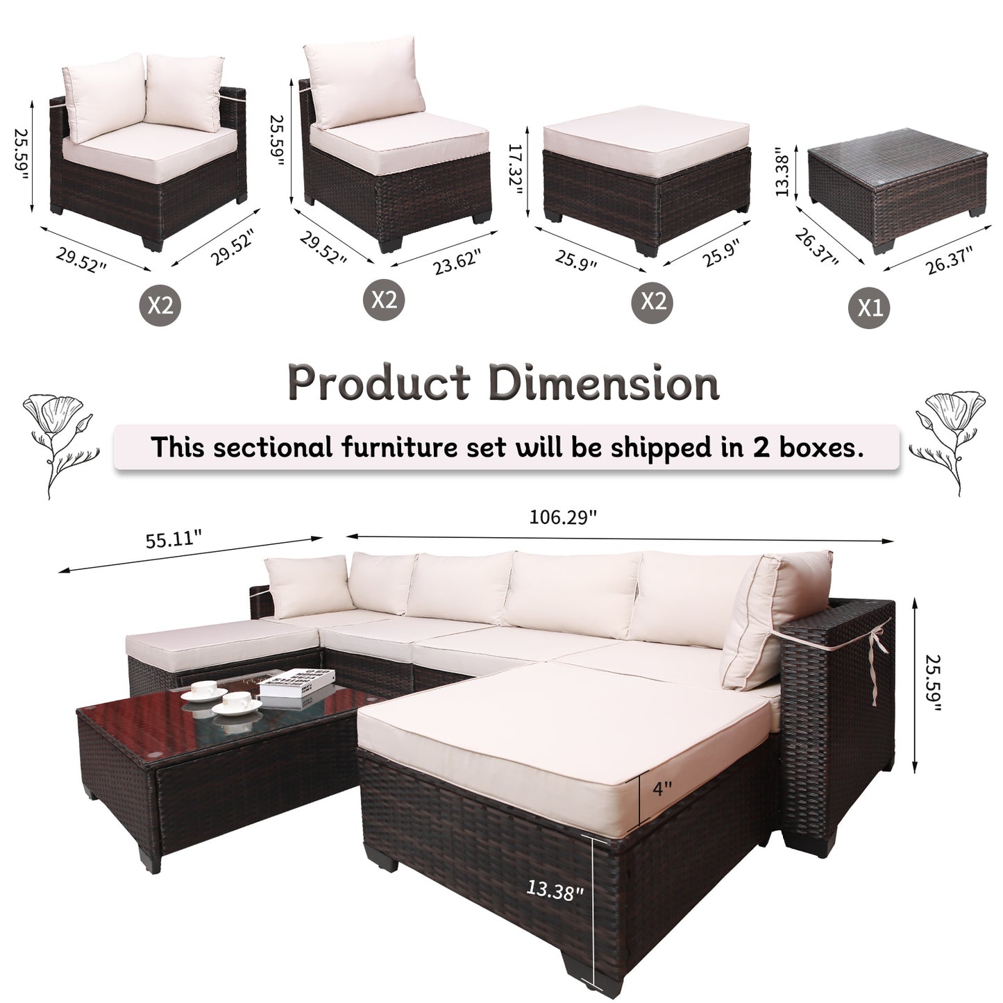Modern 7-Piece PE Rattan Wicker Patio Furniture Set