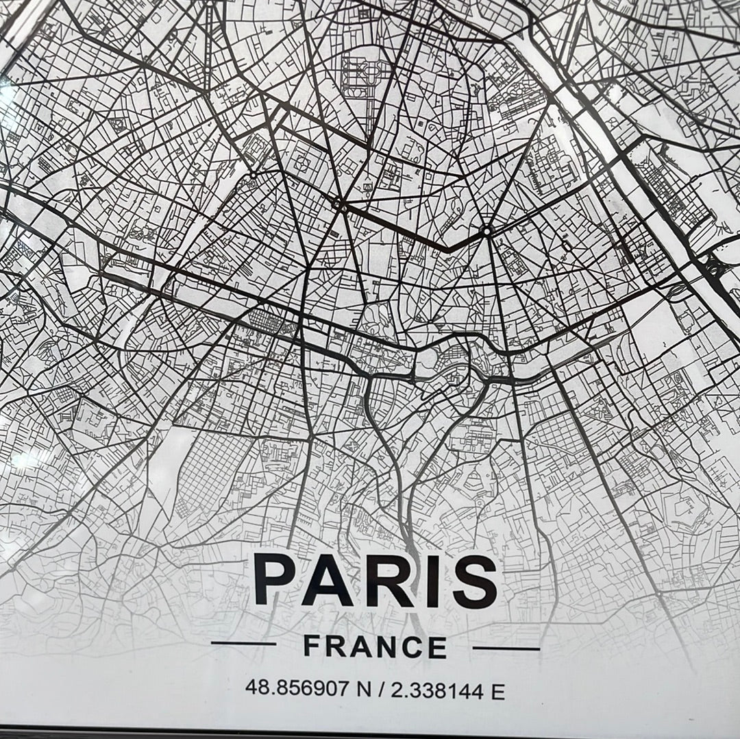 8x10 Framed Print of Paris Map