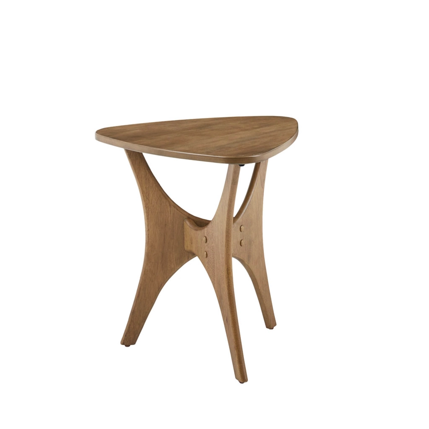 Modern Mid-Century Triangular Wood Side Table, Natural