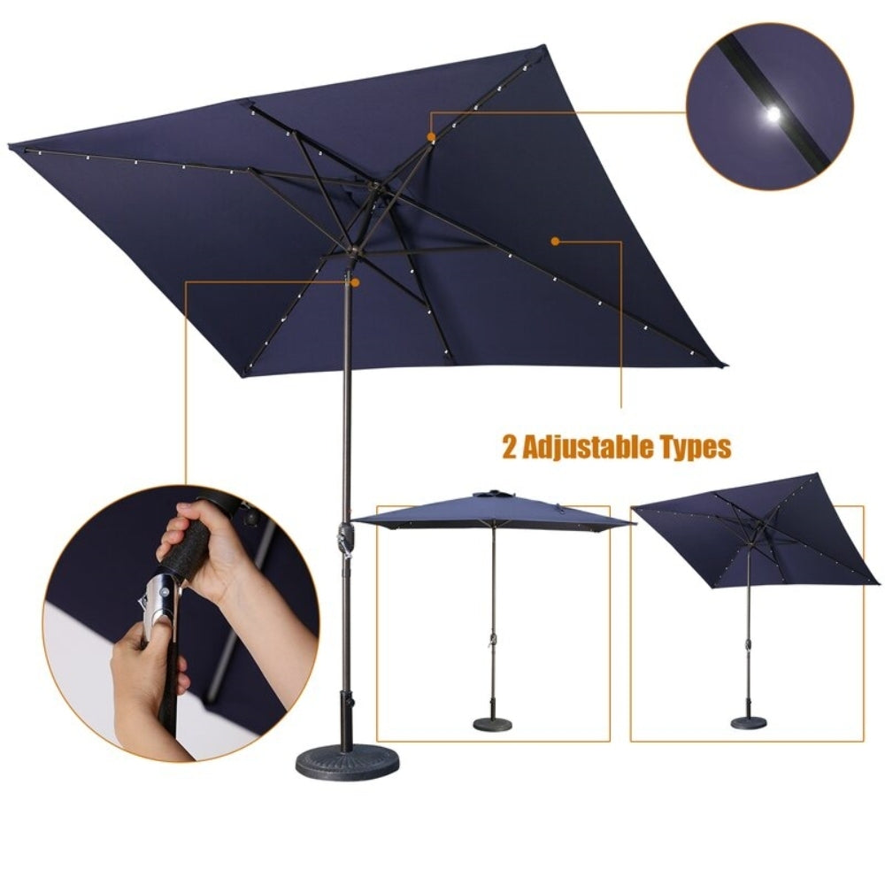 Navy Blue Outdoor Solar-Powered Umbrella