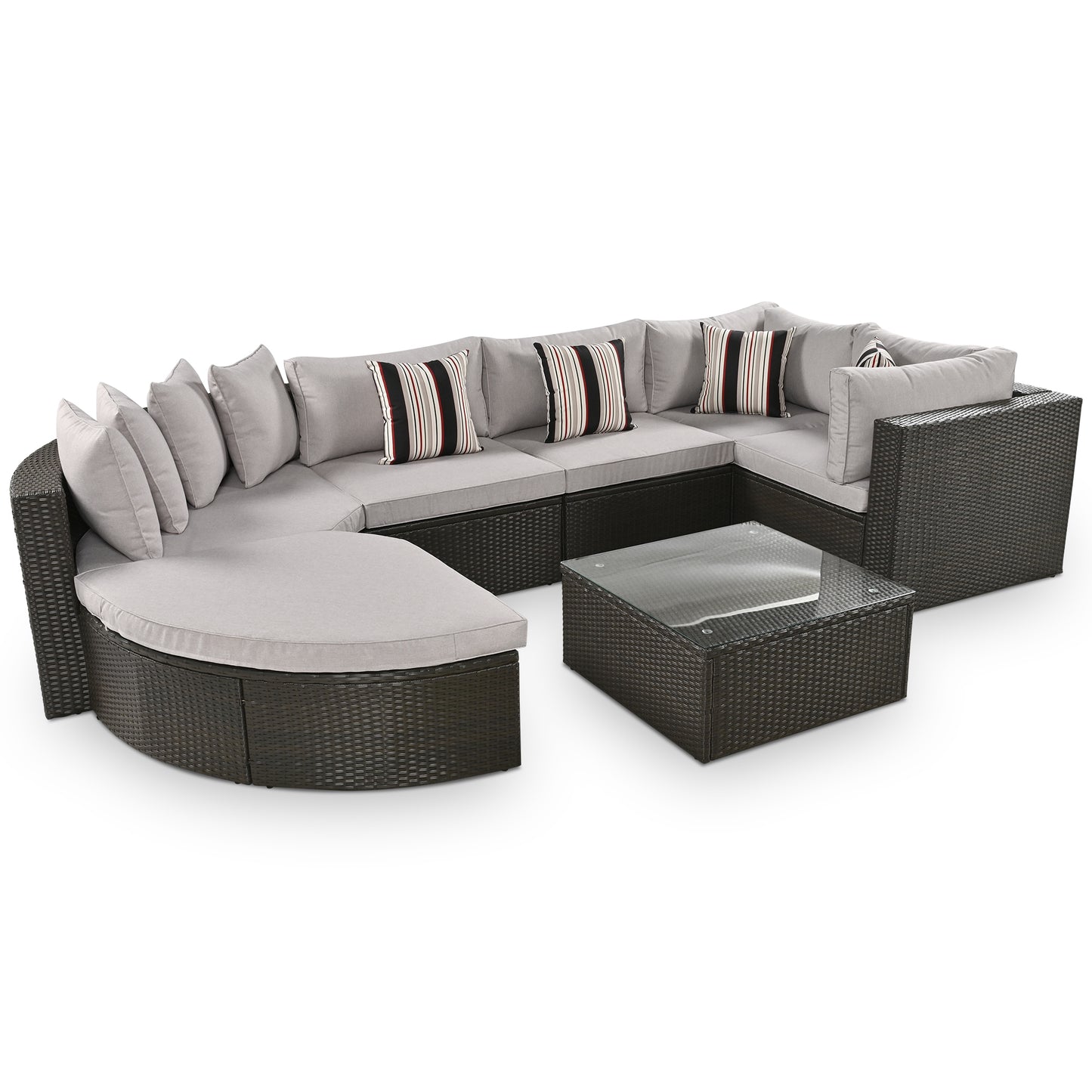 Modern 6-Seater Grey Wicker Patio Furniture Set