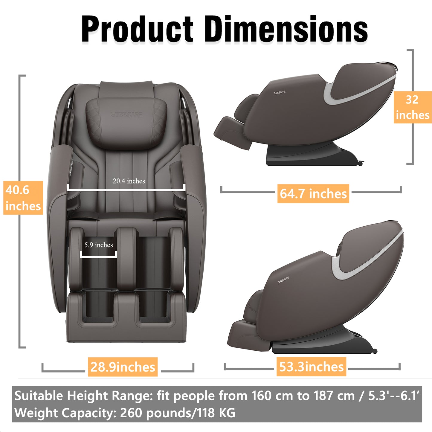 BOSSCARE Massage Chair Recliner with Zero Gravity Airbag Mas