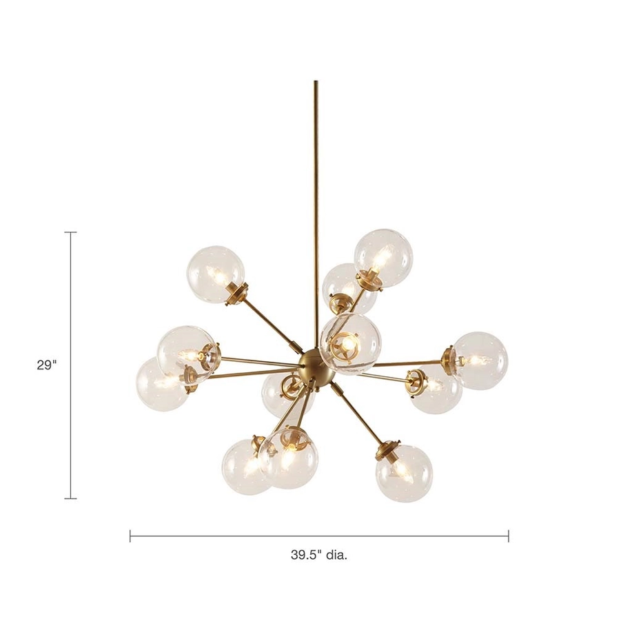 12-Light Clear Glass Industrial Chandelier, Gold