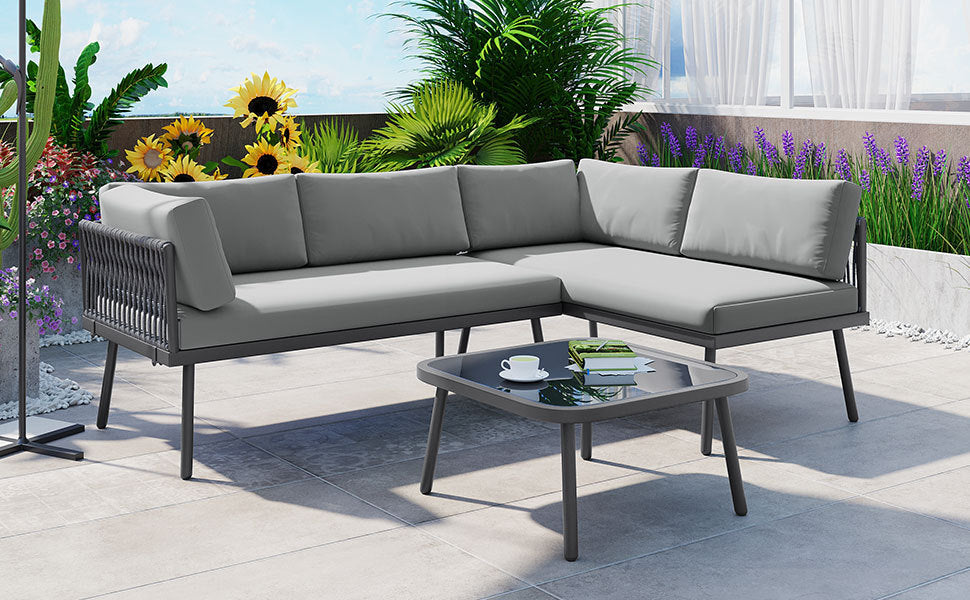 TOPMAX Modern Outdoor 3-Piece PE Rattan Sofa Set