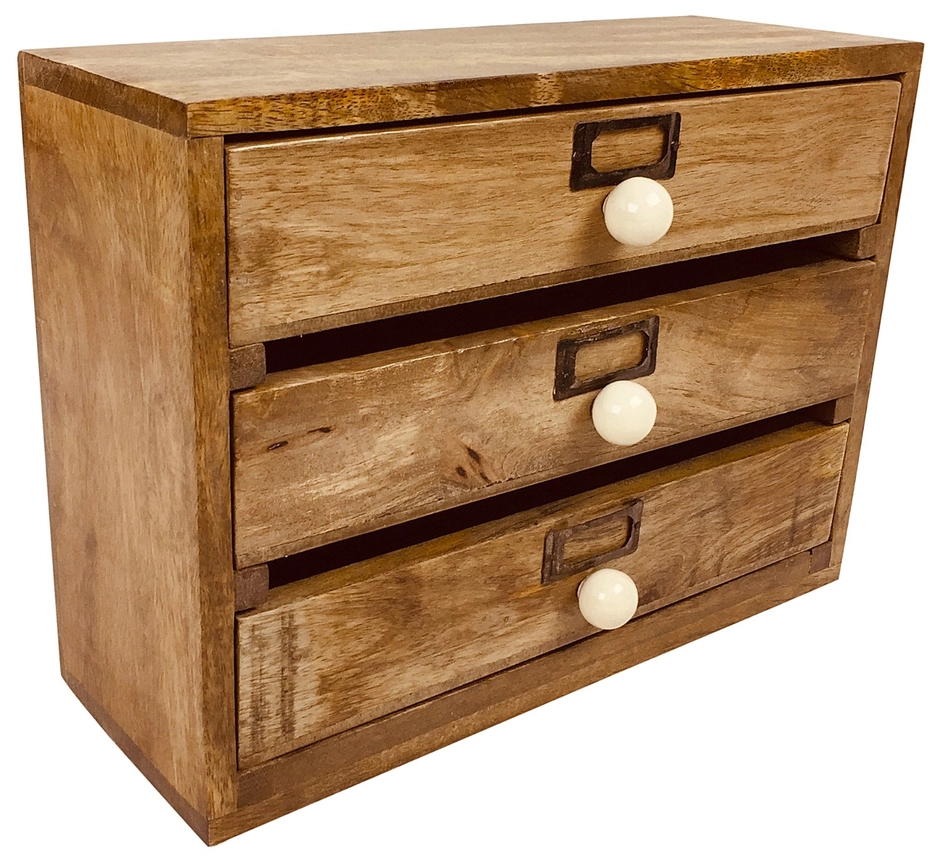Solid Wood Three Drawer Desktop Organiser