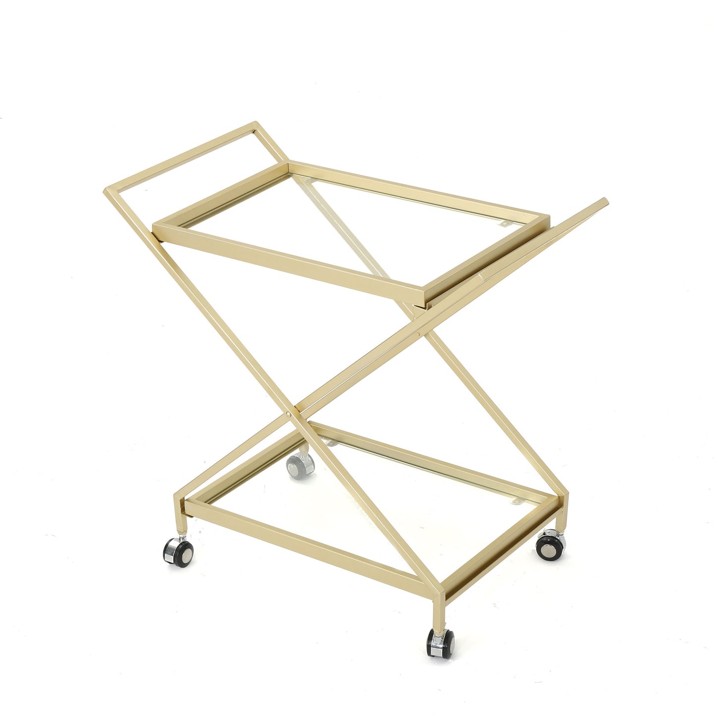 Sherianne Industrial Iron Bar Cart with Tempered Glass