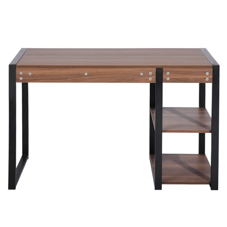 Soleil Home Office Desk Wood and Metal with Open Shelves