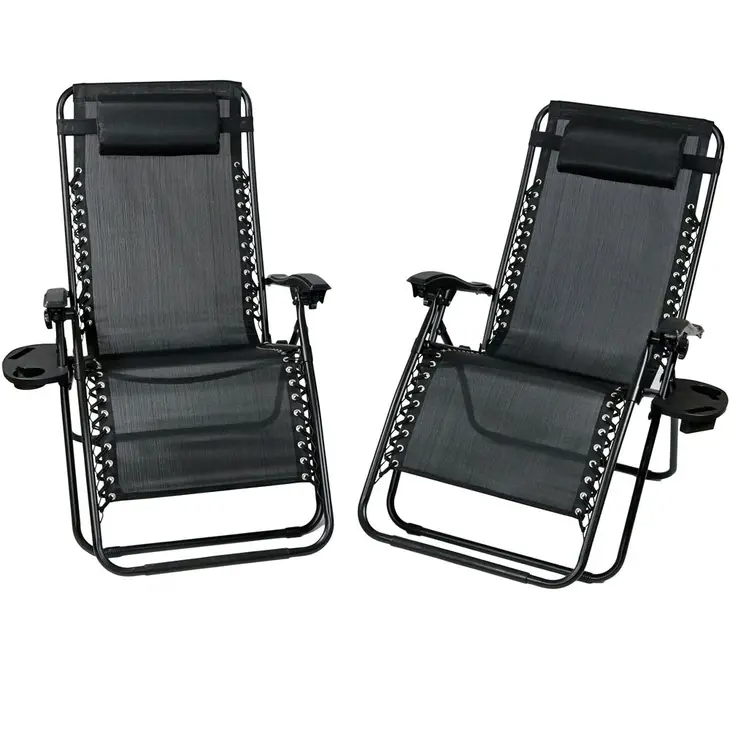 Sunnydaze Oversized Zero Gravity Lounge Chairs with Cup Holder - Set of 2 - Charcoal (many available)