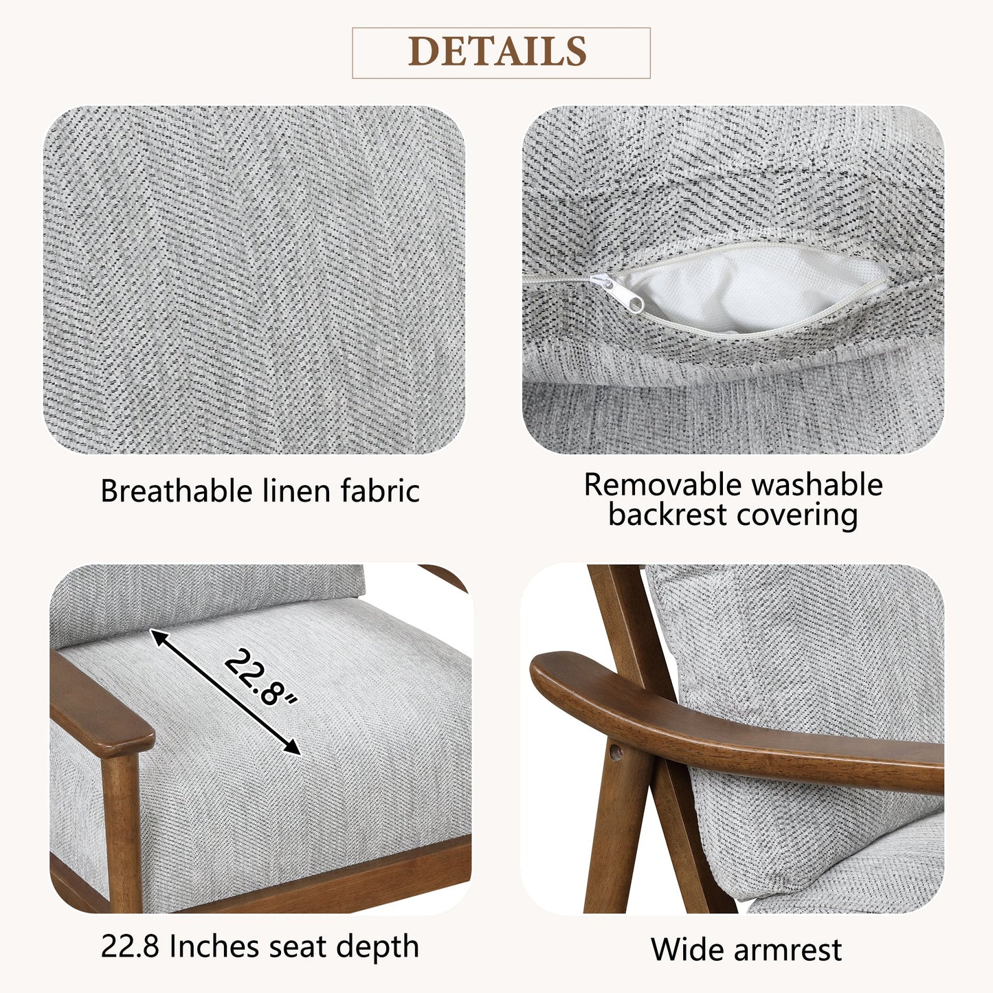 Linen Upholsterd Accent Chair Arm Chair Set of 1 with Vertical Slatted Back