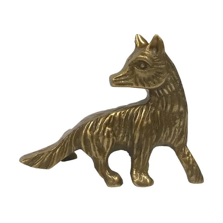 4-1/4" Antiqued Brass Sly Fox Paperweight Tabletop Decor