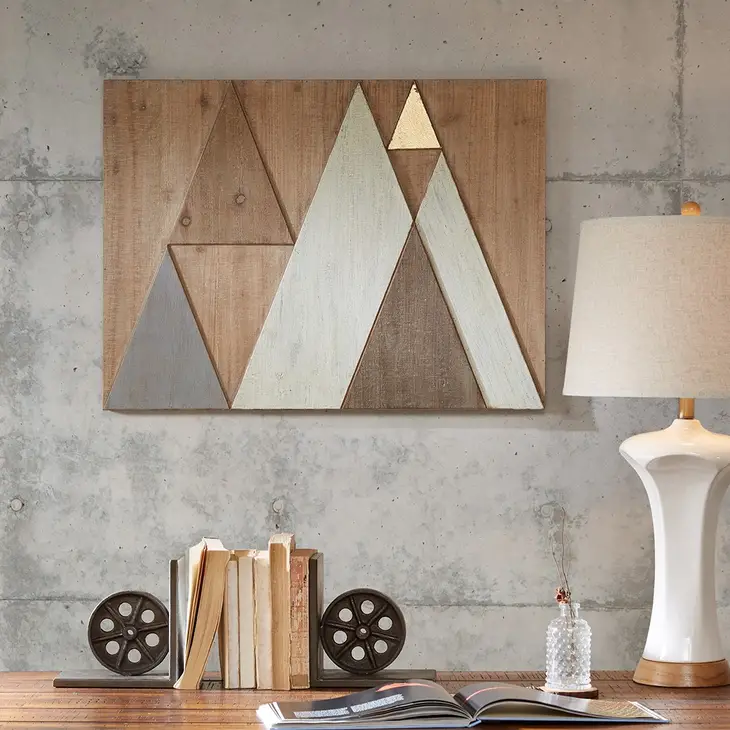 Triangle Wooden Wall Decor with Gold Accent