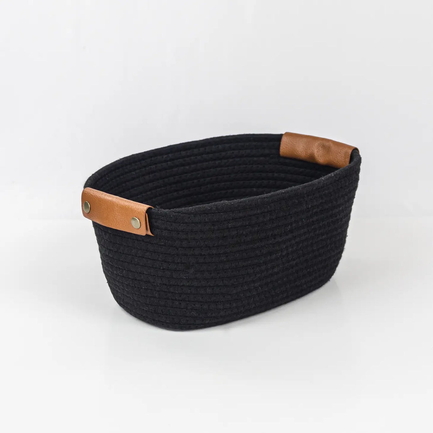 931 - Storage cotton basket with leather handles
