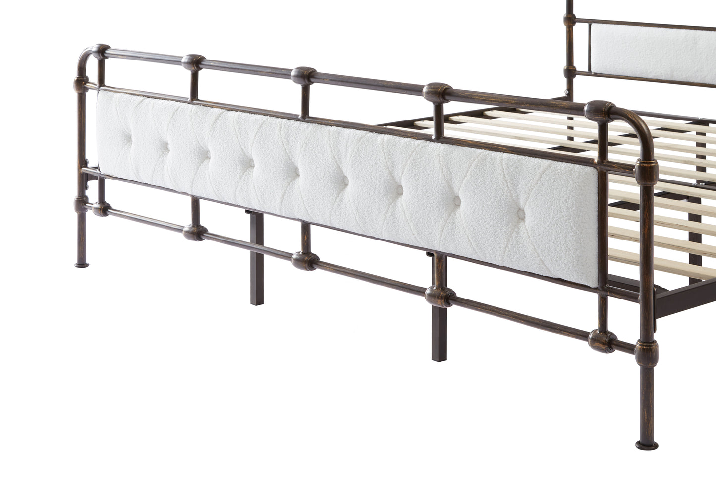 King- Metal Platform Bed with Upholstered Headboard and Tail
