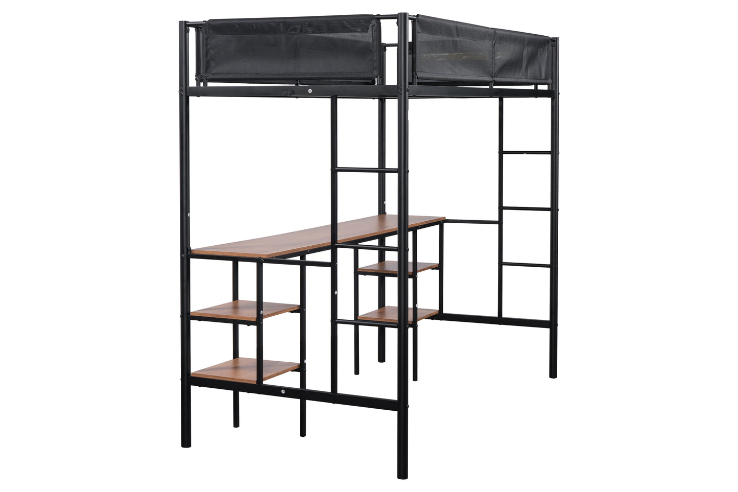 Twin Kids Full Metal Loft Bed with Wooden Desk and Shelves