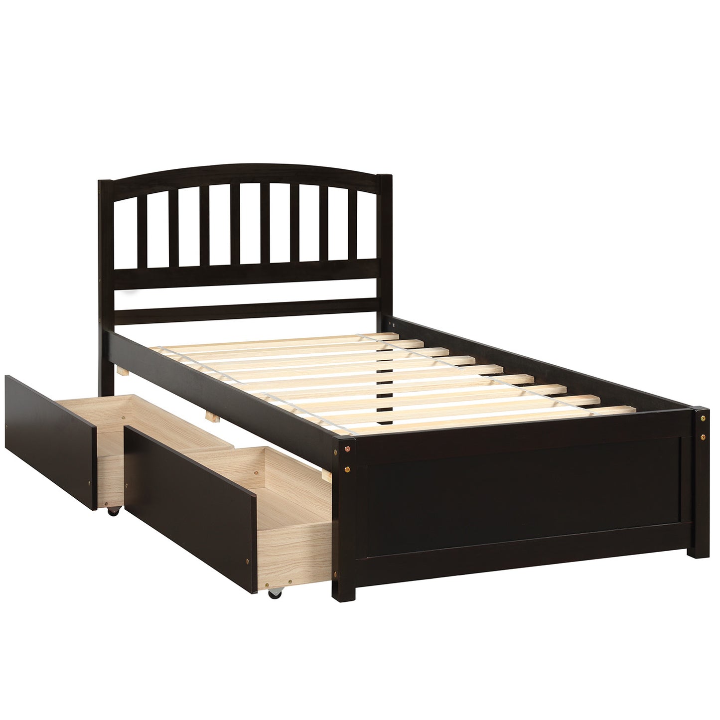 Twin Size 2 Drawers Platform Bed Frame with Headboard