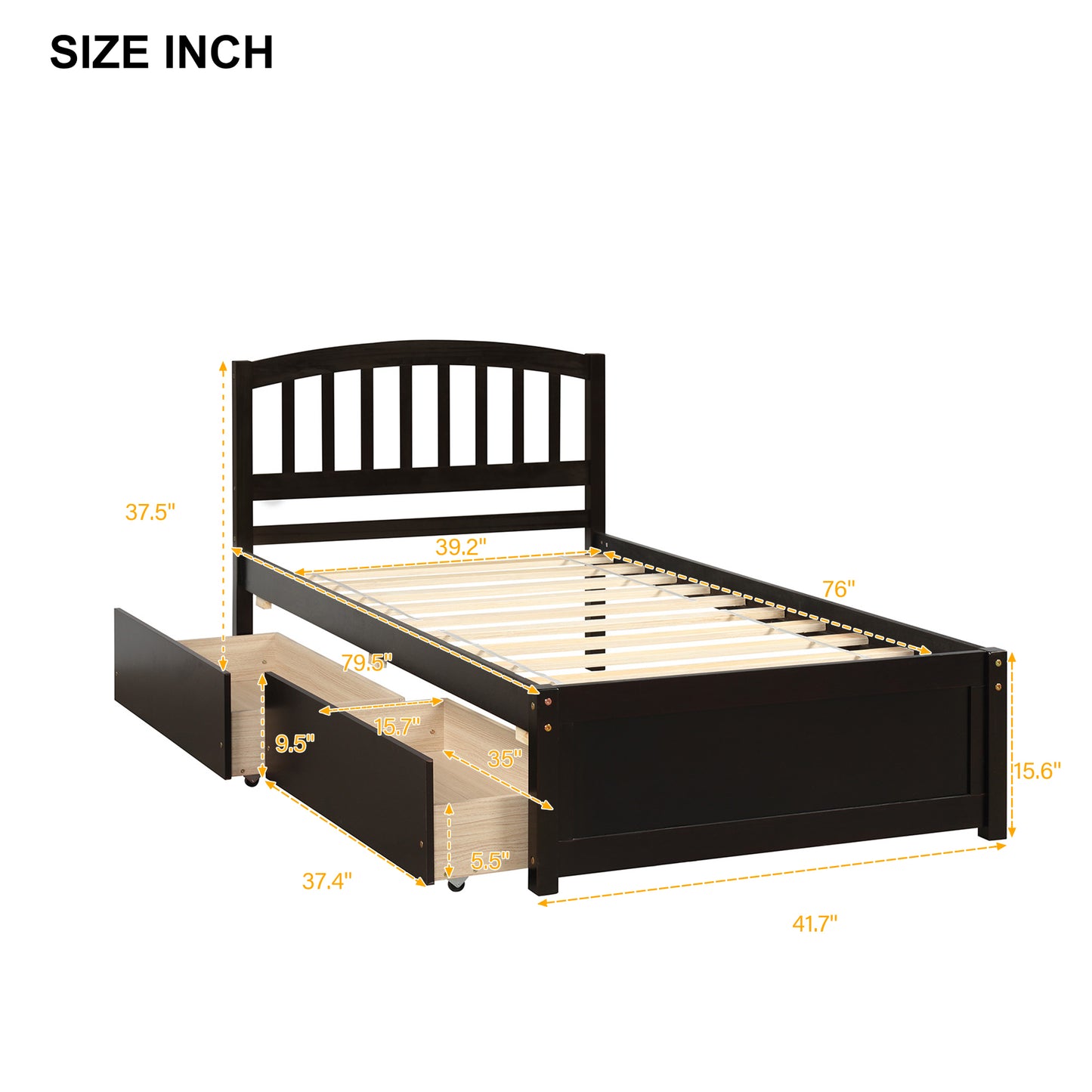 Twin Size 2 Drawers Platform Bed Frame with Headboard
