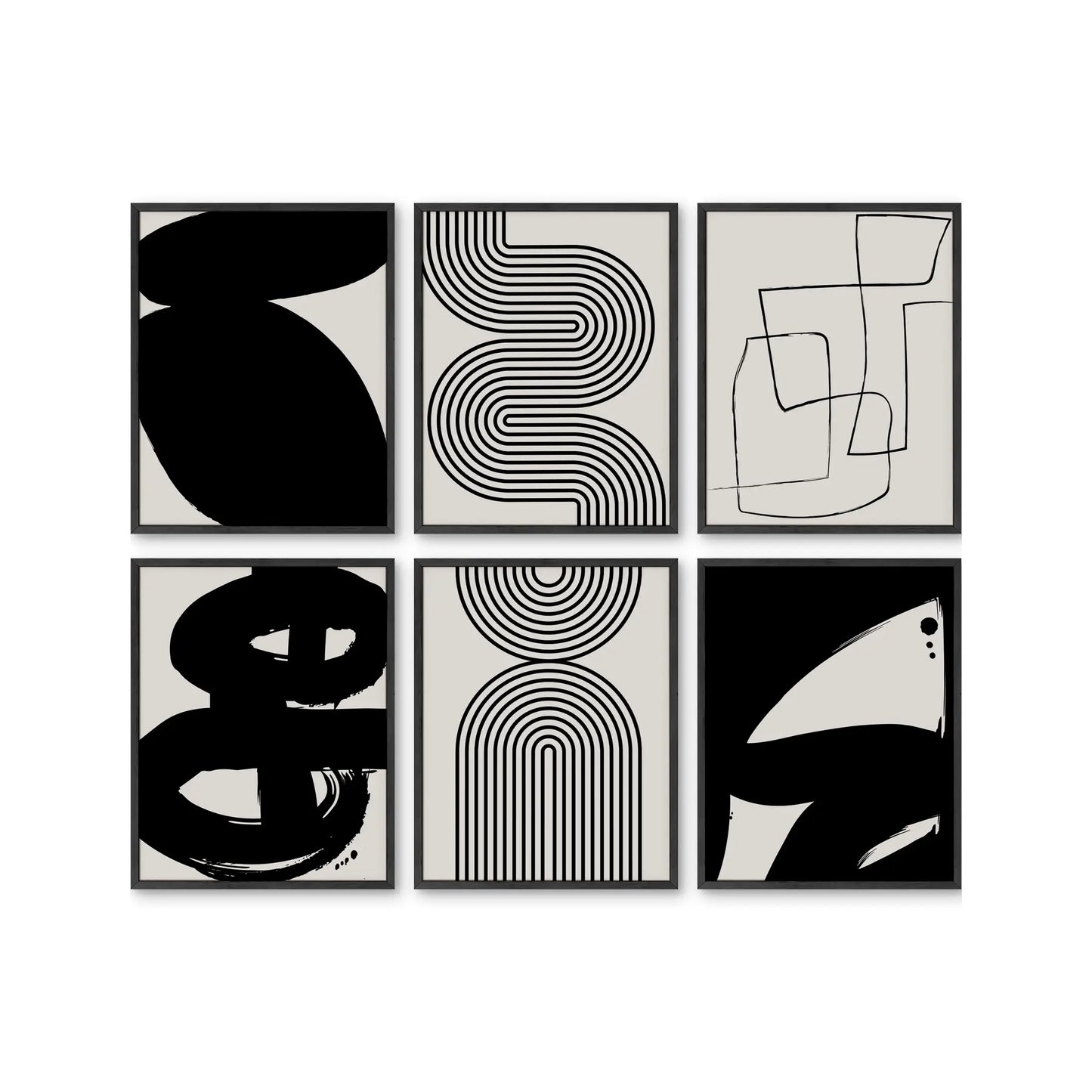 Unframed Black Beige Art Prints - Set of 6
