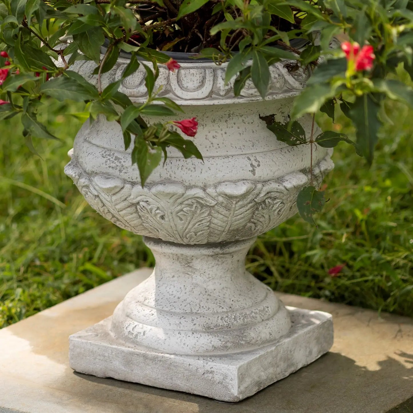 17" Tall Urn Style Flower Planter in Antique White