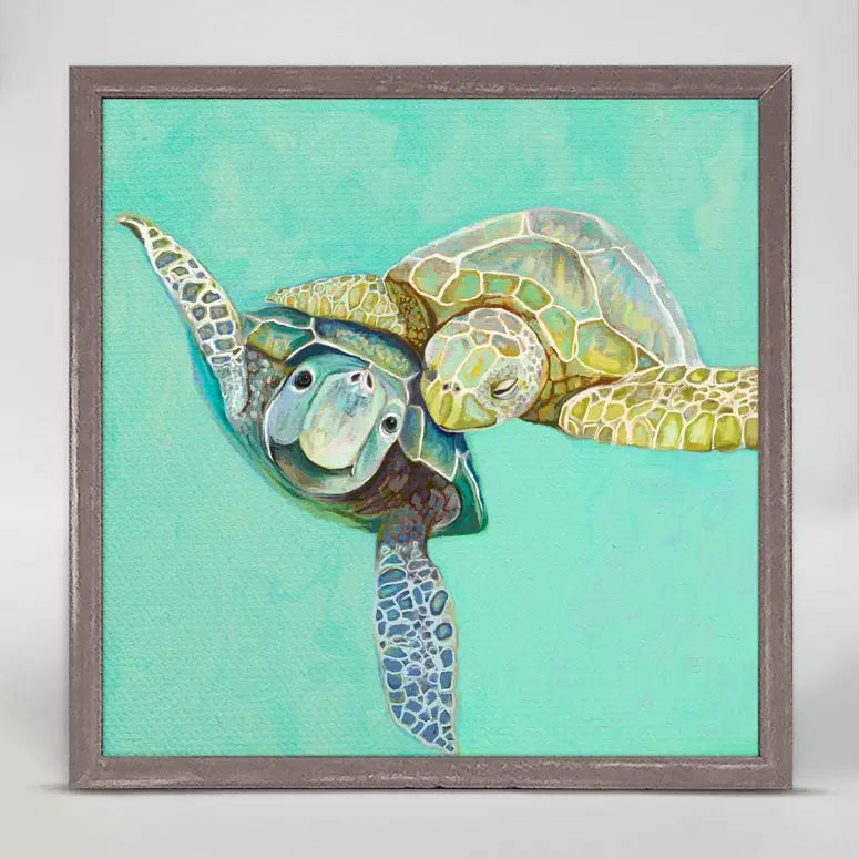Sea Turtle Honeymoon By Cathy Walters Mini Framed Canvas