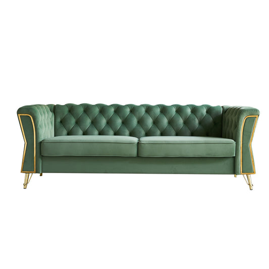 Modern Tufted Velvet Sofa 87.4 inch for Living Room Mint Green Color