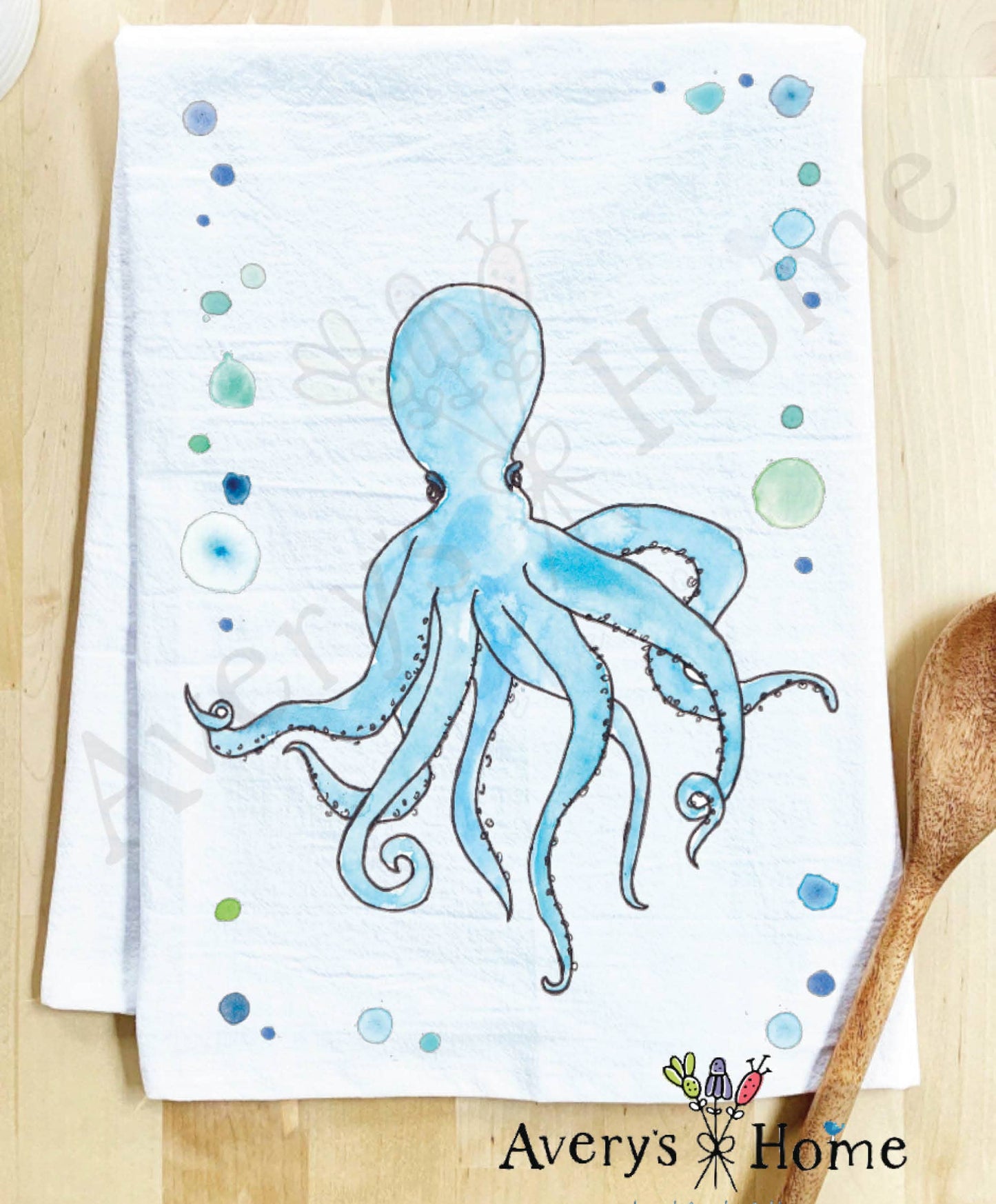 Octopus Cute Coastal Customizable Kitchen Towel