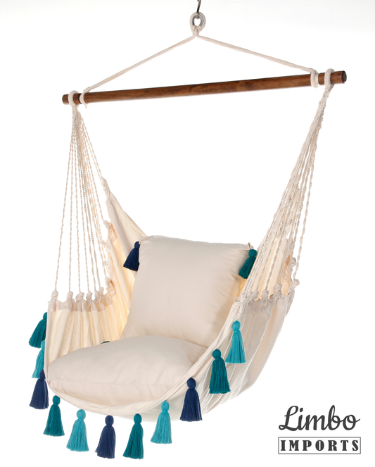 Tassel Turquoise-Teal Hammock Chair Swing + Hanging Kit