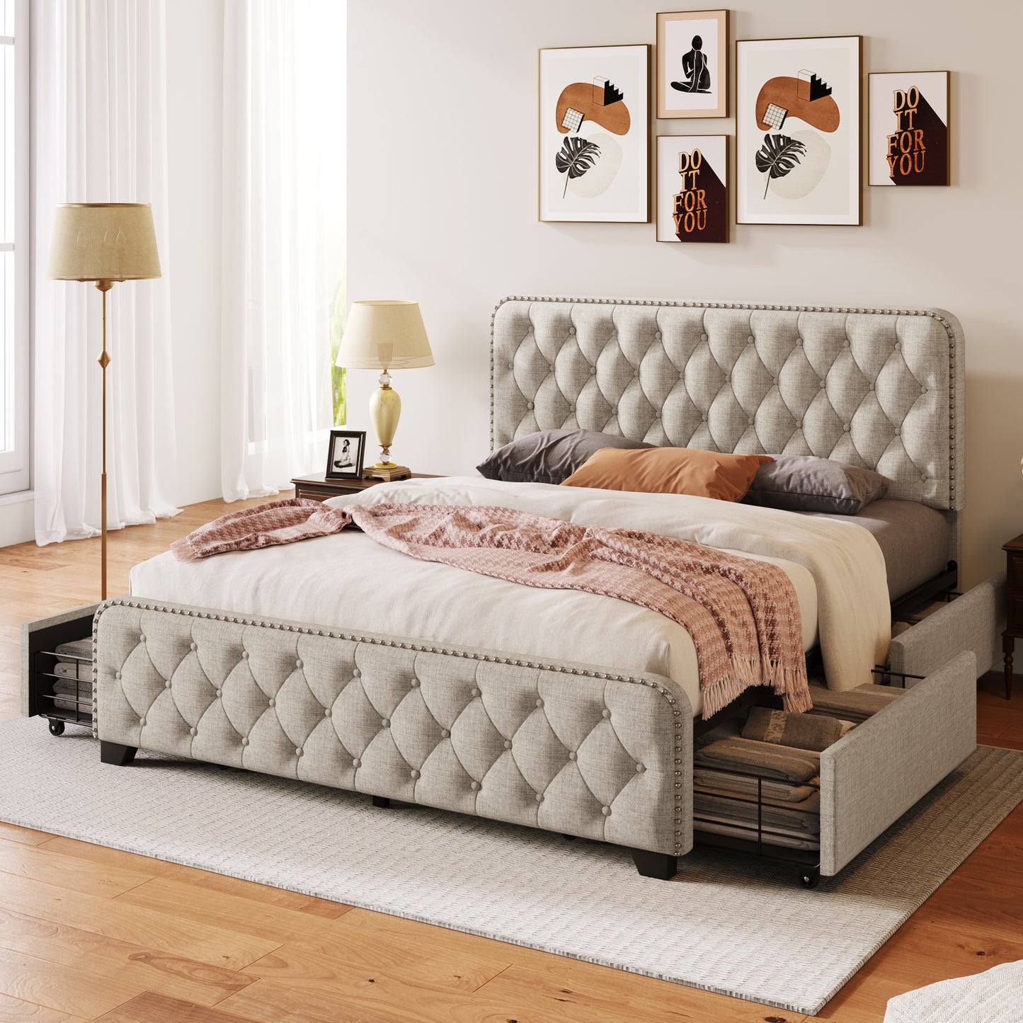 Vurste Upholstered Metal Platform Bed- Queen